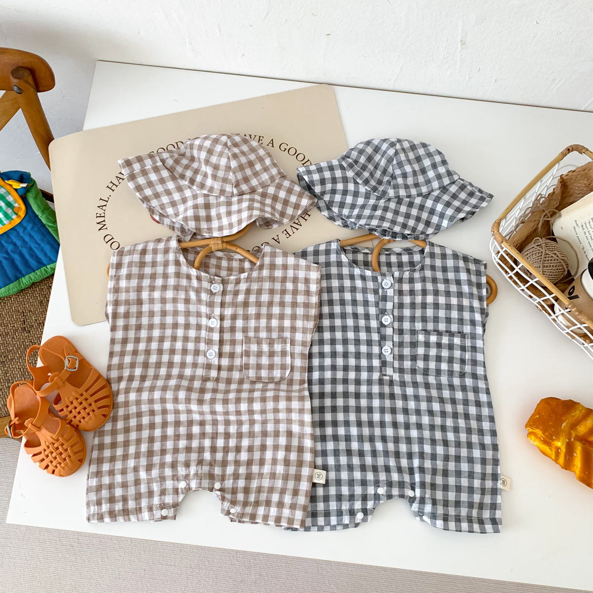 Baby Newborn Plaid Romper+Hat  - Baby Clothing Stores recensione e prezzo