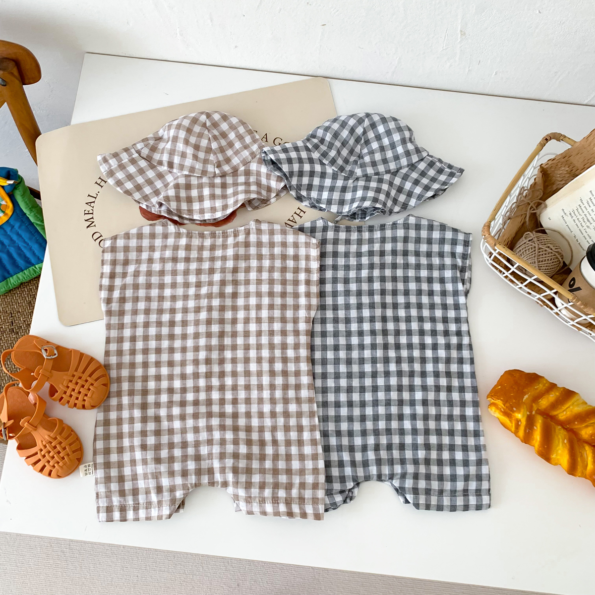 Baby Newborn Plaid Romper+Hat  - Baby Clothing Stores recensione e prezzo