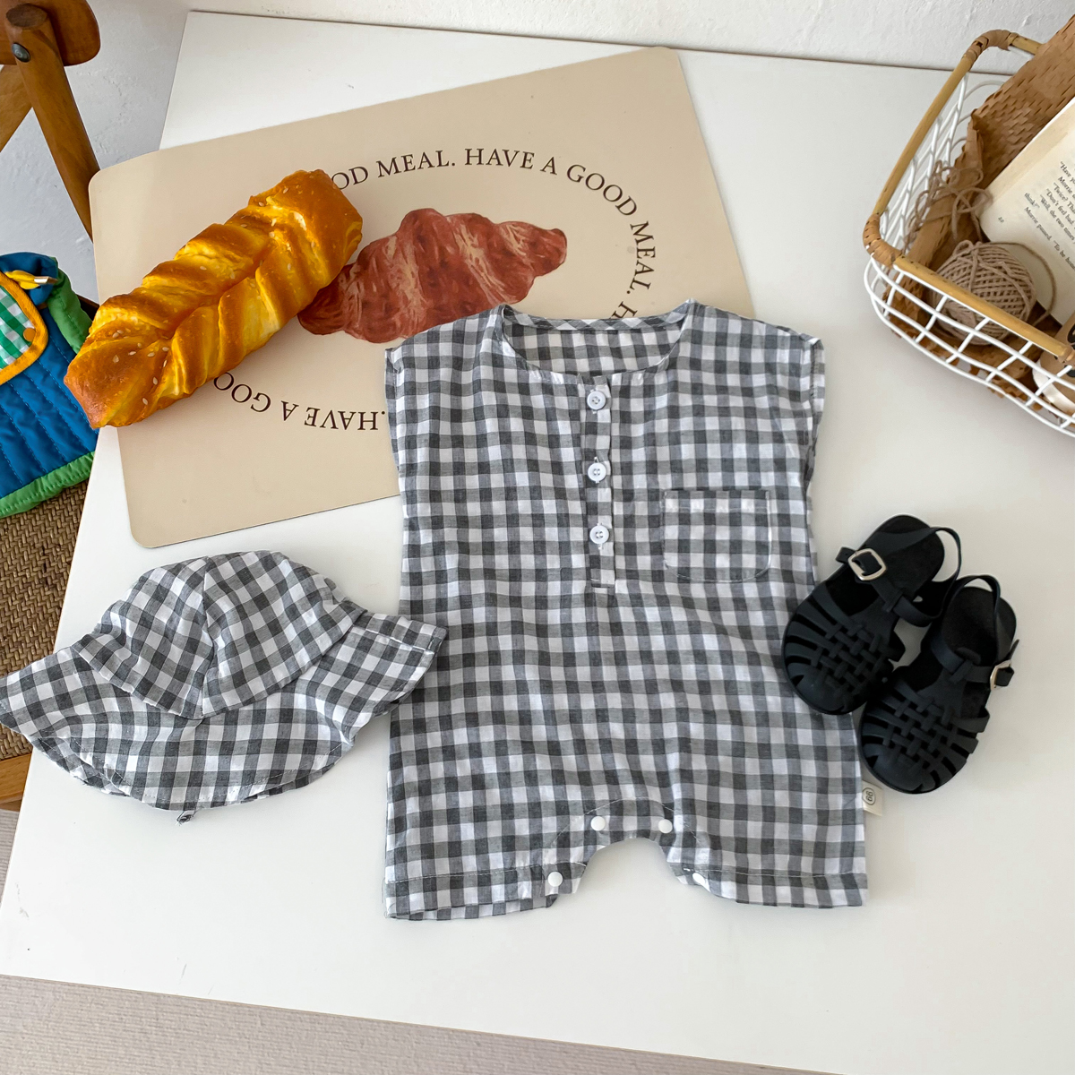 Baby Newborn Plaid Romper+Hat  - Baby Clothing Stores recensione e prezzo